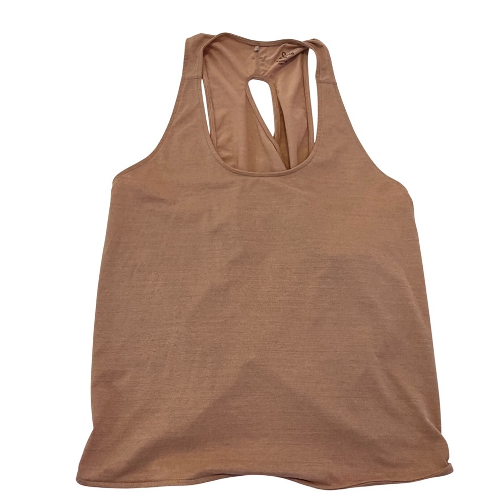 Prana Womens Yoga Tank Top Tan Open Tulip Back Racerback Activewear Medium